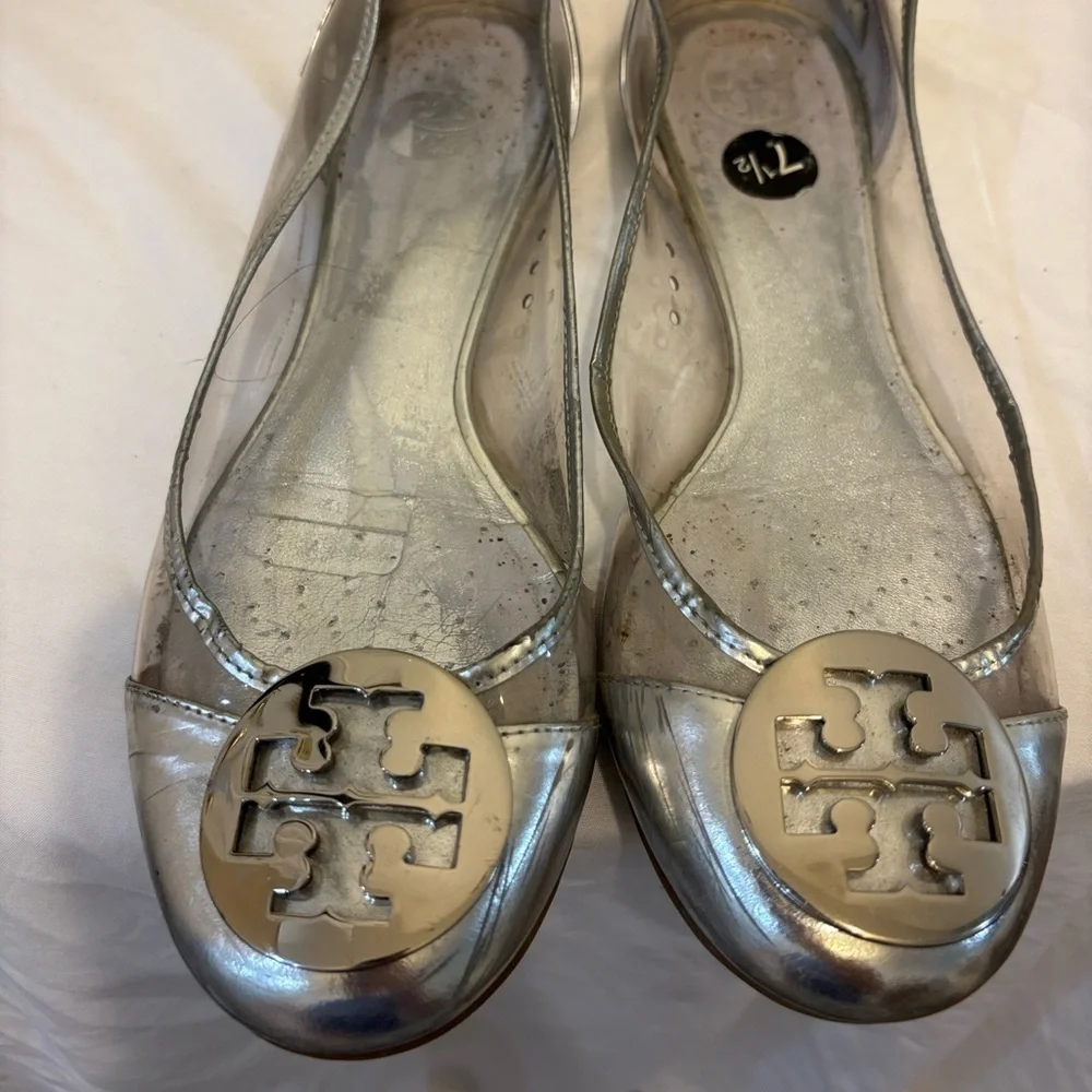Tory Burch Audrey Flat Clear Silver